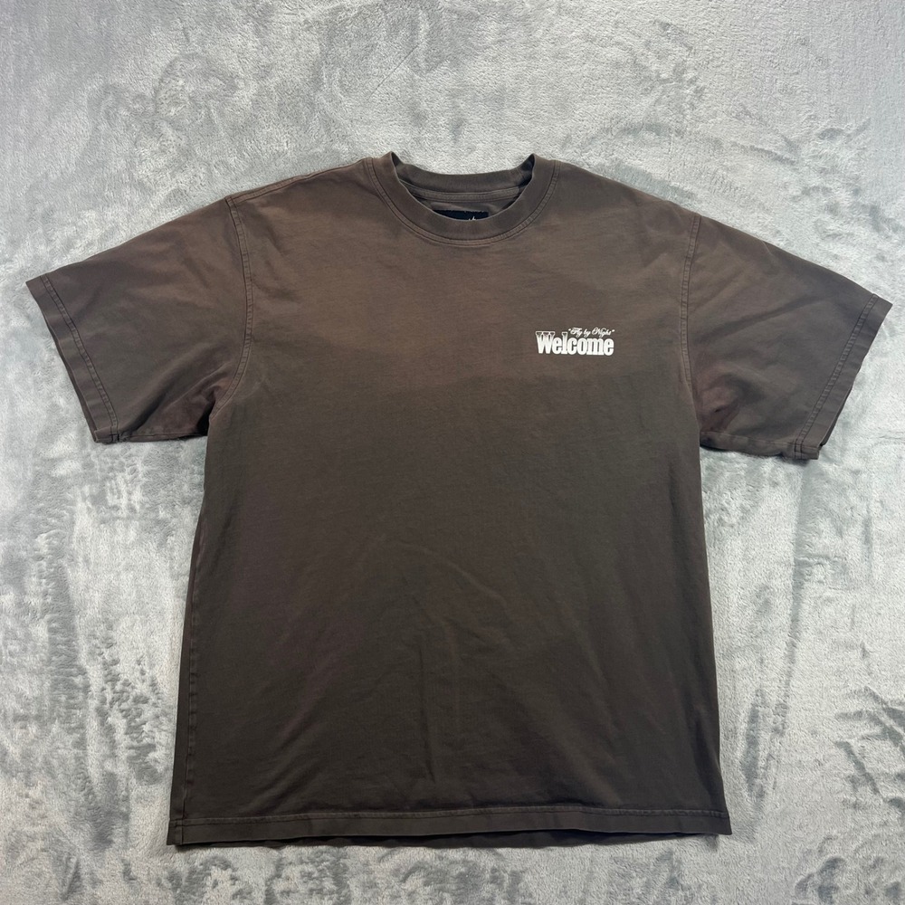 WELCOME SKATEBOARDS Graphic T-Shirt Mens Large Brown‎ Fly by Night Owl - Picture 2 of 16